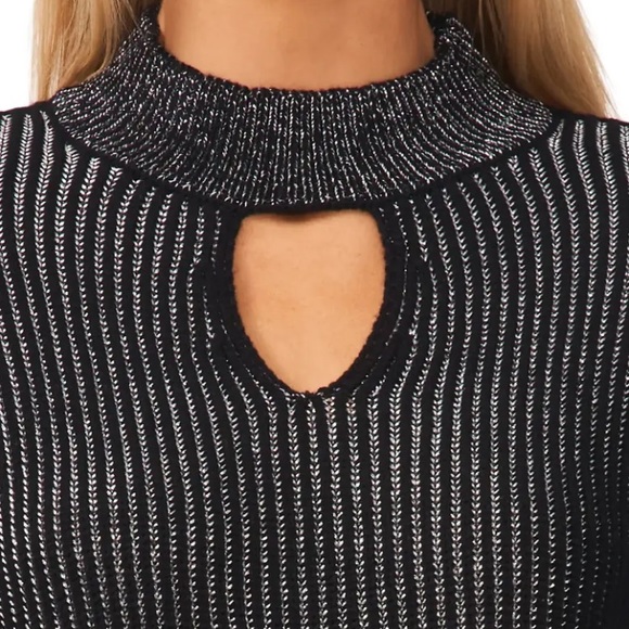 Halogen Mock Neck Metallic Ribbed Long Sleeve Sweater Rich Black Size Small - Picture 2 of 8